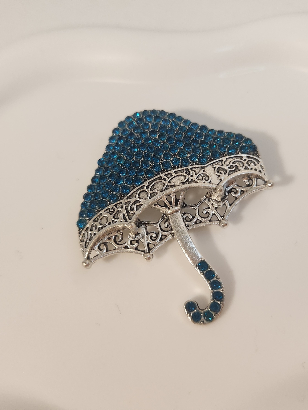 Blue Crystal Umbrella Brooch Pin - Women's Accessory